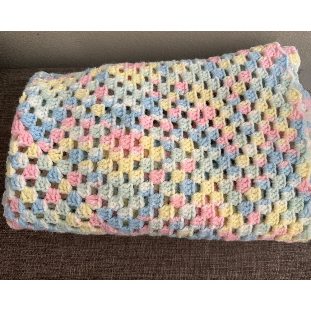 Vintage Handmade Crochet Baby Afghan Pink /Blue *Designed by Terry Drapeau*